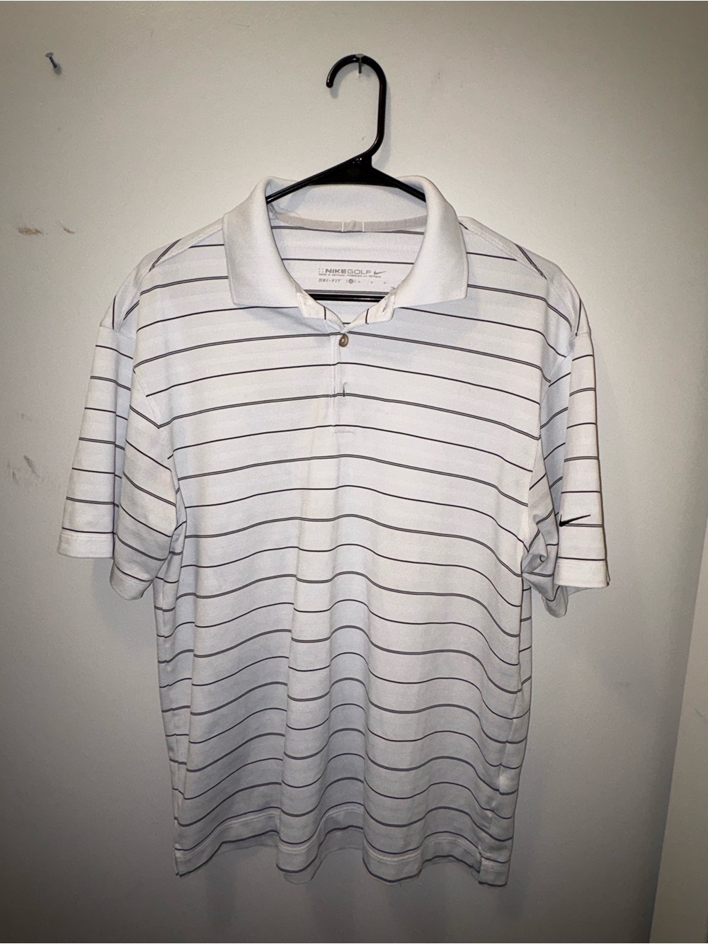 Nike White Polo with Thin Gray Stripes